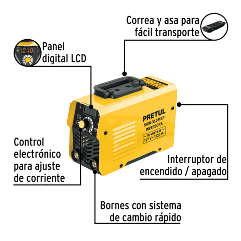 Mini soldadora inversora 130A, bi-voltaje, Serie 300, PRETUL | SOIN-313MBP | 29019