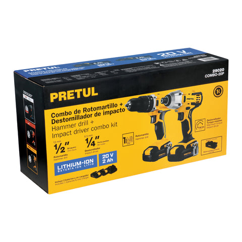 Combo rotomartillo/destornillador impacto, 20V, PRETUL | COMBO-20P | 29020