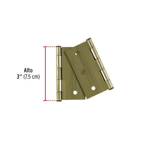Bolsa c/2 bisagras cuadradas 3', plana, latón ant, BASIC | BC-302PPB | 29065