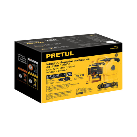 Inflador/soplador para auto, 20V, 1 batería 2Ah, PRETUL | COMPI-20P | 29073