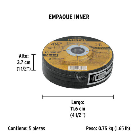 Disco Tipo 27 de 4-1/2' x 6.2 mm desbaste de metal, Pretul | ABT-560 | 29955