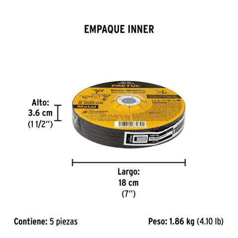 Disco Tipo 27 de 7' x 6.2 mm desbaste de metal, Pretul | ABT-561 | 29956