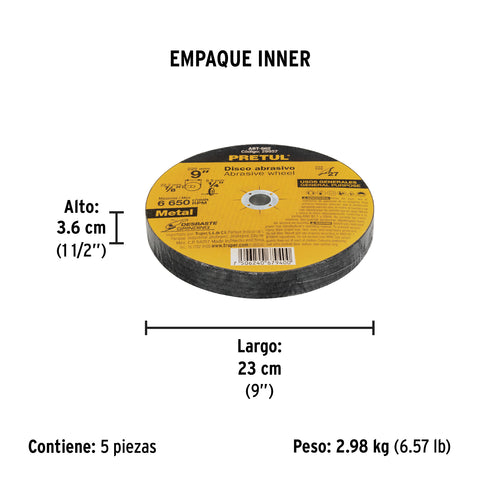 Disco Tipo 27 de 9' x 6.2 mm desbaste de metal, Pretul | ABT-562 | 29957