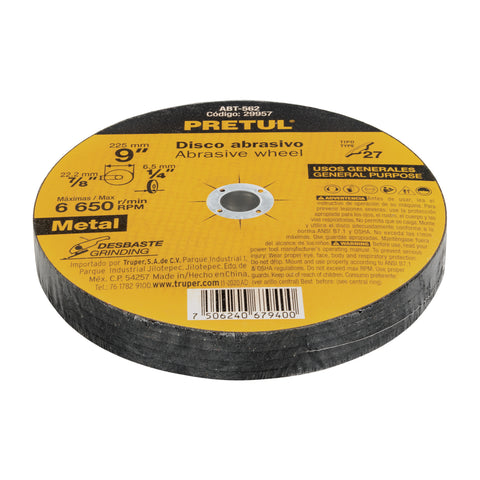 Disco Tipo 27 de 9' x 6.2 mm desbaste de metal, Pretul | ABT-562 | 29957