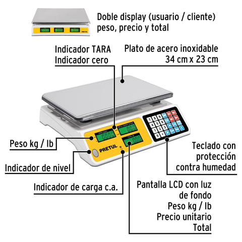 Báscula electrónica multifunciones 40 kg, Pretul | BASE-40P | 29966