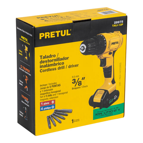 Taladro 3/8', 12V, 1 batería 2Ah, PRETUL | TALI-12P | 29975