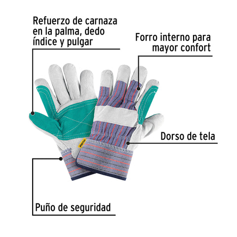 Guantes de carnaza y loneta con refuerzo, unitalla, PRETUL | GU-215P | 29977