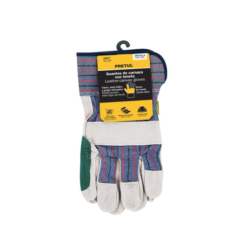 Guantes de carnaza y loneta con refuerzo, unitalla, PRETUL | GU-215P | 29977