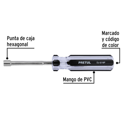 Desarmador de caja 3/16' mango de PVC, Pretul | DJ-3/16P | 29988
