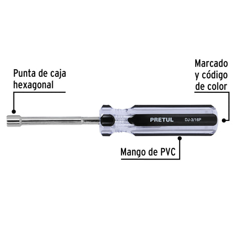 Desarmador de caja 3/16' mango de PVC, Pretul | DJ-3/16P | 29988