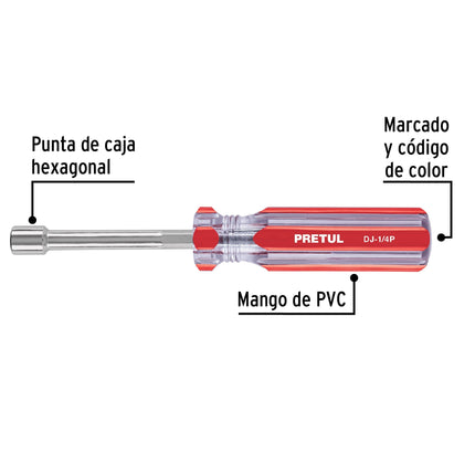 Desarmador de caja 1/4' mango de PVC, Pretul | DJ-1/4P | 29989
