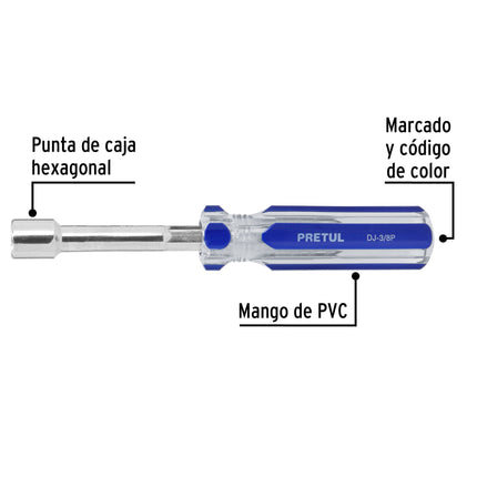 Desarmador de caja 3/8' mango de PVC, Pretul | DJ-3/8P | 29991