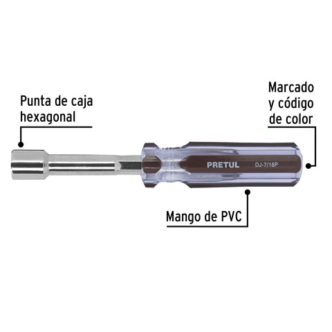 Desarmador de caja 7/16' mango de PVC, Pretul | DJ-7/16P | 29992