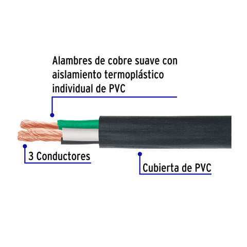 Metro de cable uso extra rudo 3 x 10 AWG en rollo de 100 m | CAUR-310 | 40005