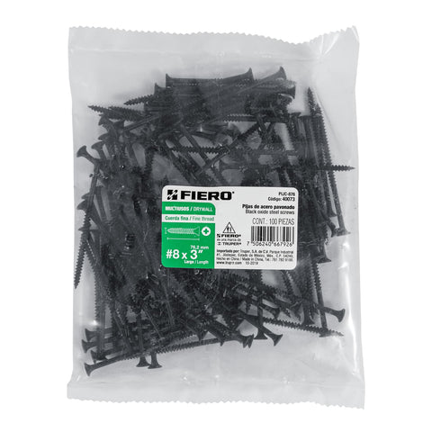 Bolsa con 100 pijas #8 x 3' multiusos cuerda fina, FIERO | PIJC-876 | 40073