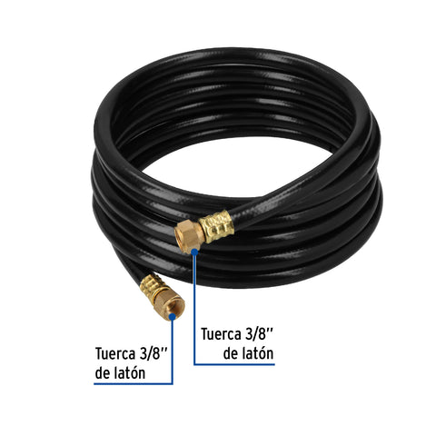Manguera para gas, PVC negra, 3/8' flare, 4 m, FOSET | MGAN-40 | 40078