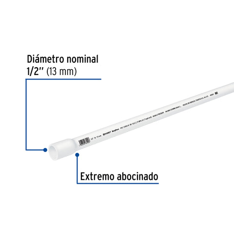 Tubo de 1/2' PVC hidráulico RD 21, 3m, 0.25kg, FOSET | PVC-101 | 40081