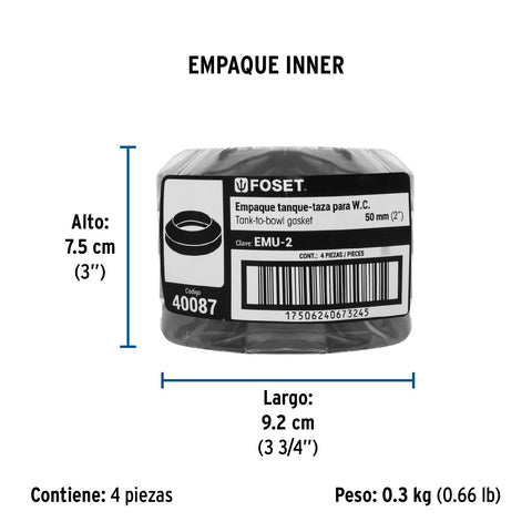 Empaque unión tanque-taza para WC, 2', FOSET | EMU-2 | 40087