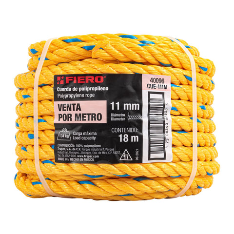 Metro de cuerda amarilla de polipropileno 11 mm, rollo 18m | CUE-111M | 40096