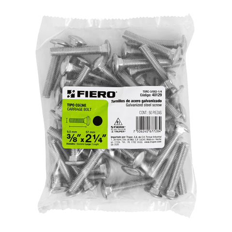 Bolsa con 50 tornillos 3/8' x 2-1/4' tipo coche, FIERO | TORC-3/8X2-1/4 | 40129