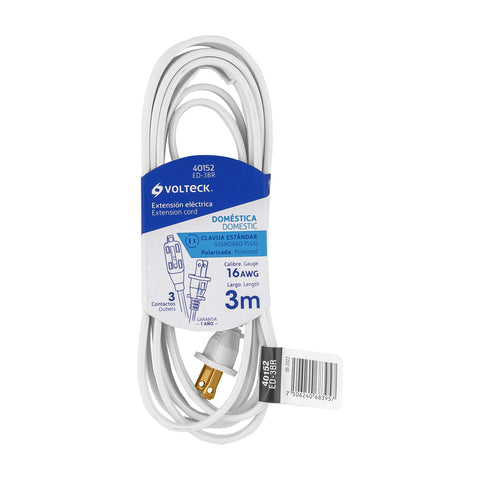 Extensión eléctrica doméstica 3 m clavija recta, blanca | ED-3BR | 40152