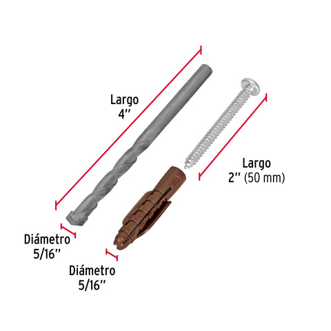 Kit de 20 taquetes 5/16'con pijas #10 y 1 broca 5/16', FIERO | TQ-5/16J | 40160