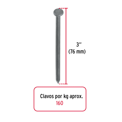 Kilo de clavo estándar 3' con cabeza en caja de 10 kg, FIERO | CLE-3-10 | 40168