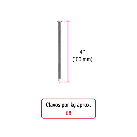Kilo de clavo estándar 4' con cabeza en caja de 10 kg, FIERO | CLE-4-10 | 40170