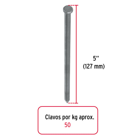 Kilo de clavo estándar 5' con cabeza en caja de 10 kg, FIERO | CLE-5-10 | 40171