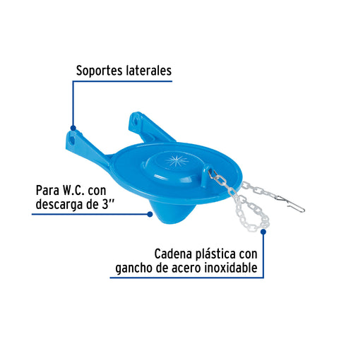 Sapo 3' para WC, PVC, azul, cadena plástica, FOSET | SA-010 | 40172
