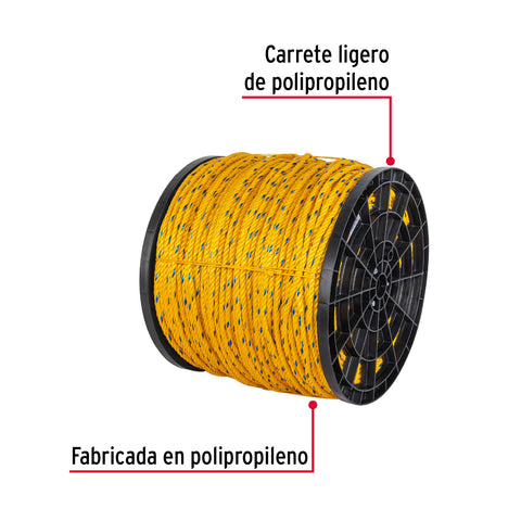 Metro de cuerda amarilla de polipropileno 10mm, carrete 440m | CUE-10M | 40177