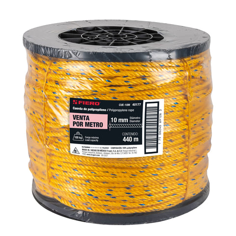 Metro de cuerda amarilla de polipropileno 10mm, carrete 440m | CUE-10M | 40177