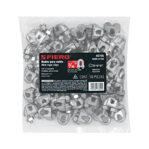 Bolsa c/50 nudos (perros) de hierro p/cable de 3/16', FIERO | NUDO-3/16G | 40705