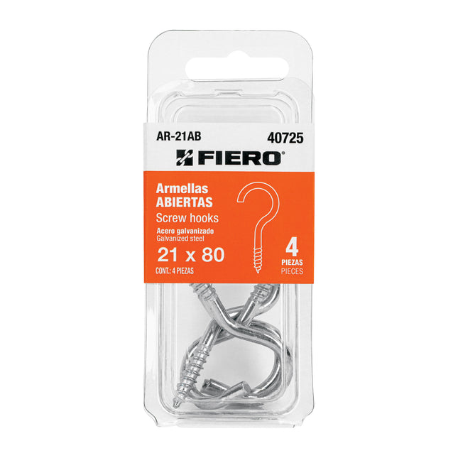 Blíster con 4 armellas abiertas de 21 x 80, FIERO (AR-21AB)