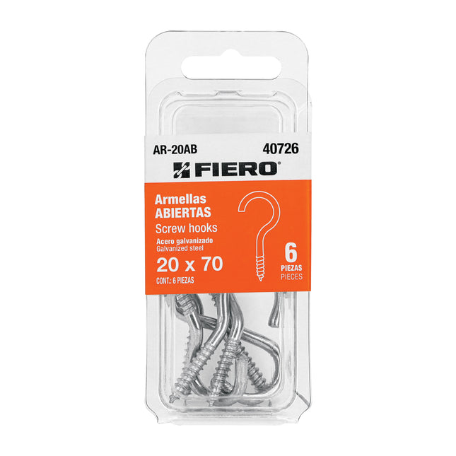 Blíster con 6 armellas abiertas de 20 x 70, FIERO (AR-20AB)