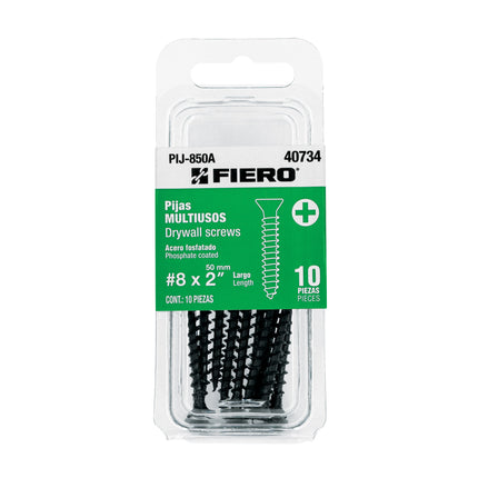 Blíster con 10 pijas multiusos, #8 x 2' , FIERO (PIJ-850A)