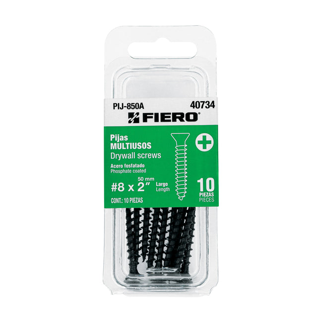 Blíster con 10 pijas multiusos, #8 x 2' , FIERO (PIJ-850A)
