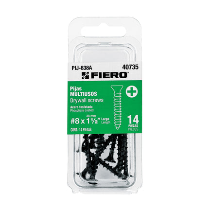 Blíster con 14 pijas multiusos, #8 x 1-1/2', FIERO (PIJ-838A)