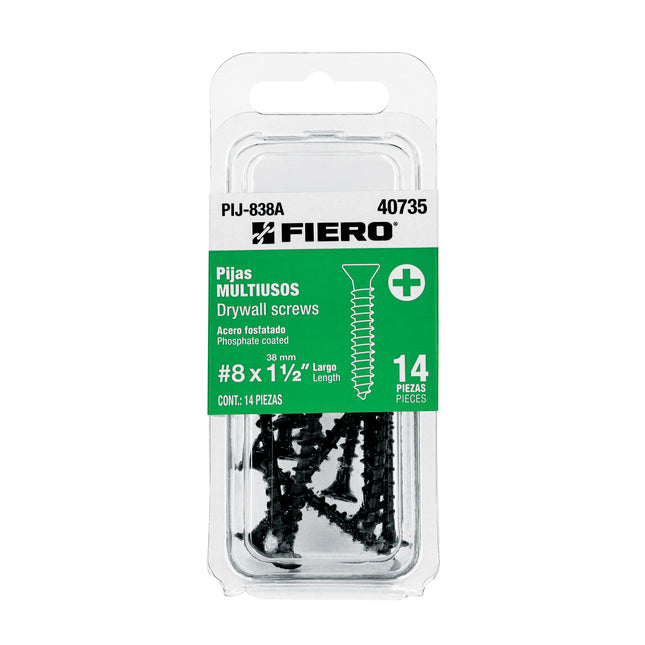 Blíster con 14 pijas multiusos, #8 x 1-1/2', FIERO (PIJ-838A)