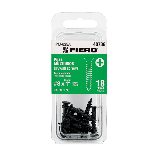 Blíster con 18 pijas multiusos, #8 x 1', FIERO (PIJ-825A)