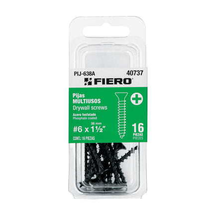 Blíster con 16 pijas multiusos, #6 x 1-1/2', FIERO (PIJ-638A)