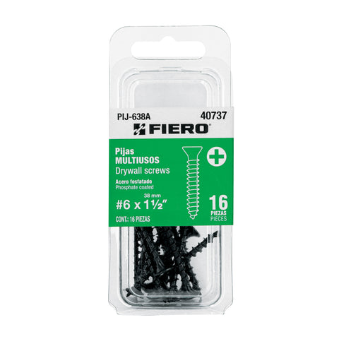 Blíster con 16 pijas multiusos, #6 x 1-1/2', FIERO | PIJ-638A | 40737