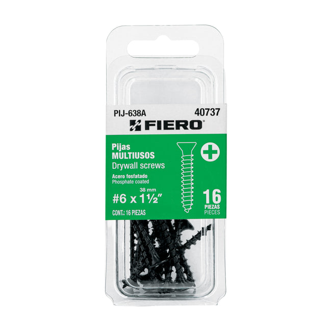 Blíster con 16 pijas multiusos, #6 x 1-1/2', FIERO (PIJ-638A)