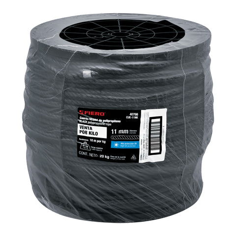 Kilo de cuerda negra de polipropileno 11 mm, carrete 20kg | CUE-11NK | 40766