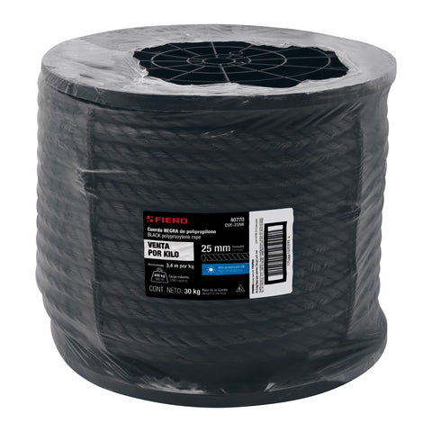 Kilo de cuerda negra de polipropileno 25 mm, carrete 30kg | CUE-25NK | 40770