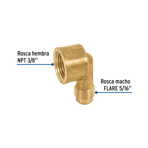 Codo para estufa a 90° de latón de 5/16' x 3/8', FOSET | CLG-524N | 41059