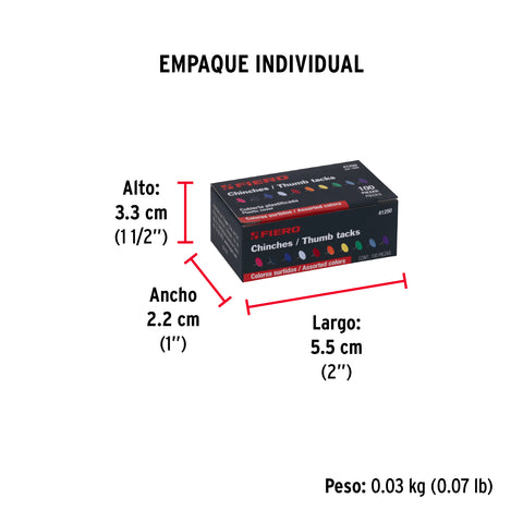 Caja con 100 chinches en 10 colores surtidos, FIERO | CHI-100X | 41250