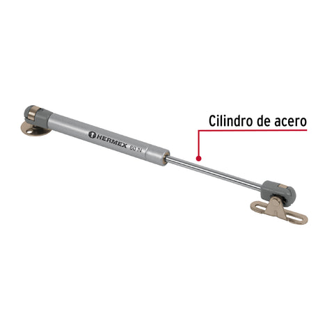Pistón a gas con capacidad de 60 N / 6 kg, HERMEX | PIGA-60 | 42002