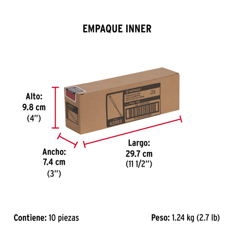 Pistón a gas con capacidad de 100 N / 10 kg, HERMEX | PIGA-100 | 42003