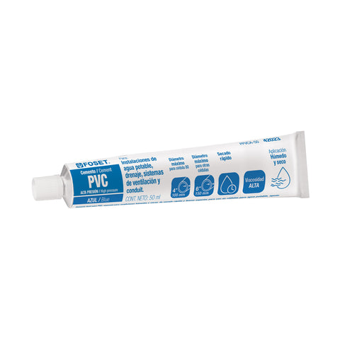 Cemento p/PVC, azul, alta presión, tubo 50ml, FOSET | PPVCA-50 | 42023